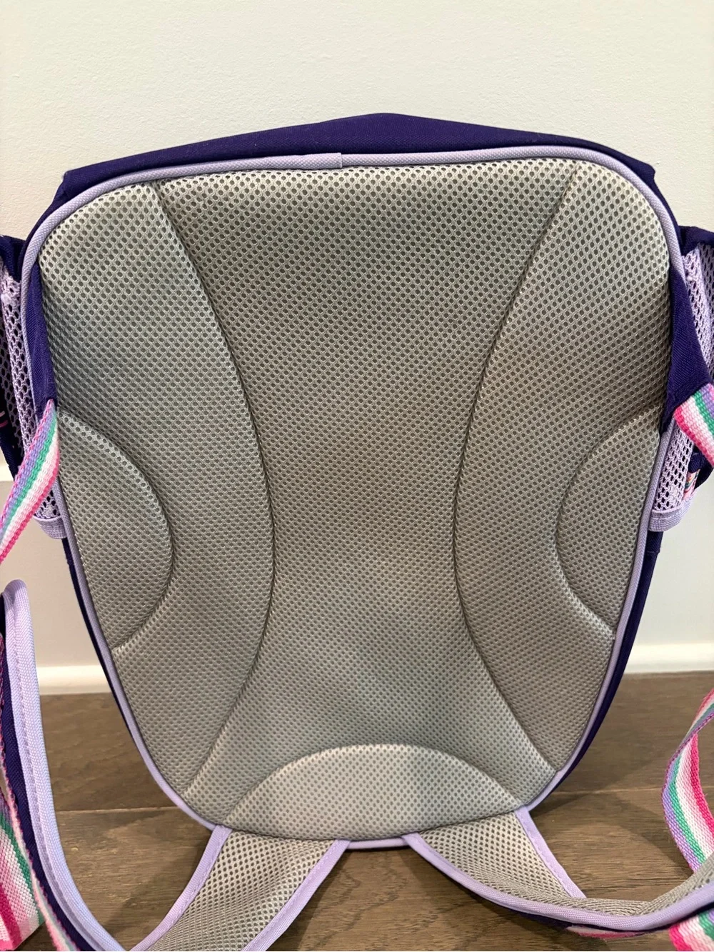 “Emily” SMALL PBK backpack, 15”, purple rainbow heart galaxy. USED